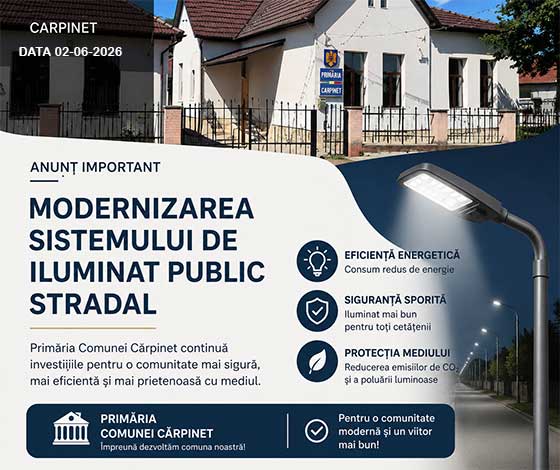 Modernizarea sistemului de iluminat public stradal comuna Carpinet